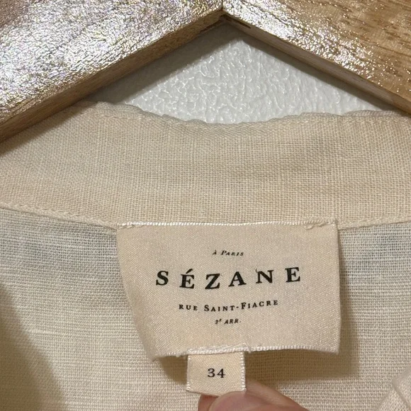 Sezane Floral Linen Embroidered Top Size EU 34 US 2 Ambre Shirt cotton Blue - Picture 3 of 11